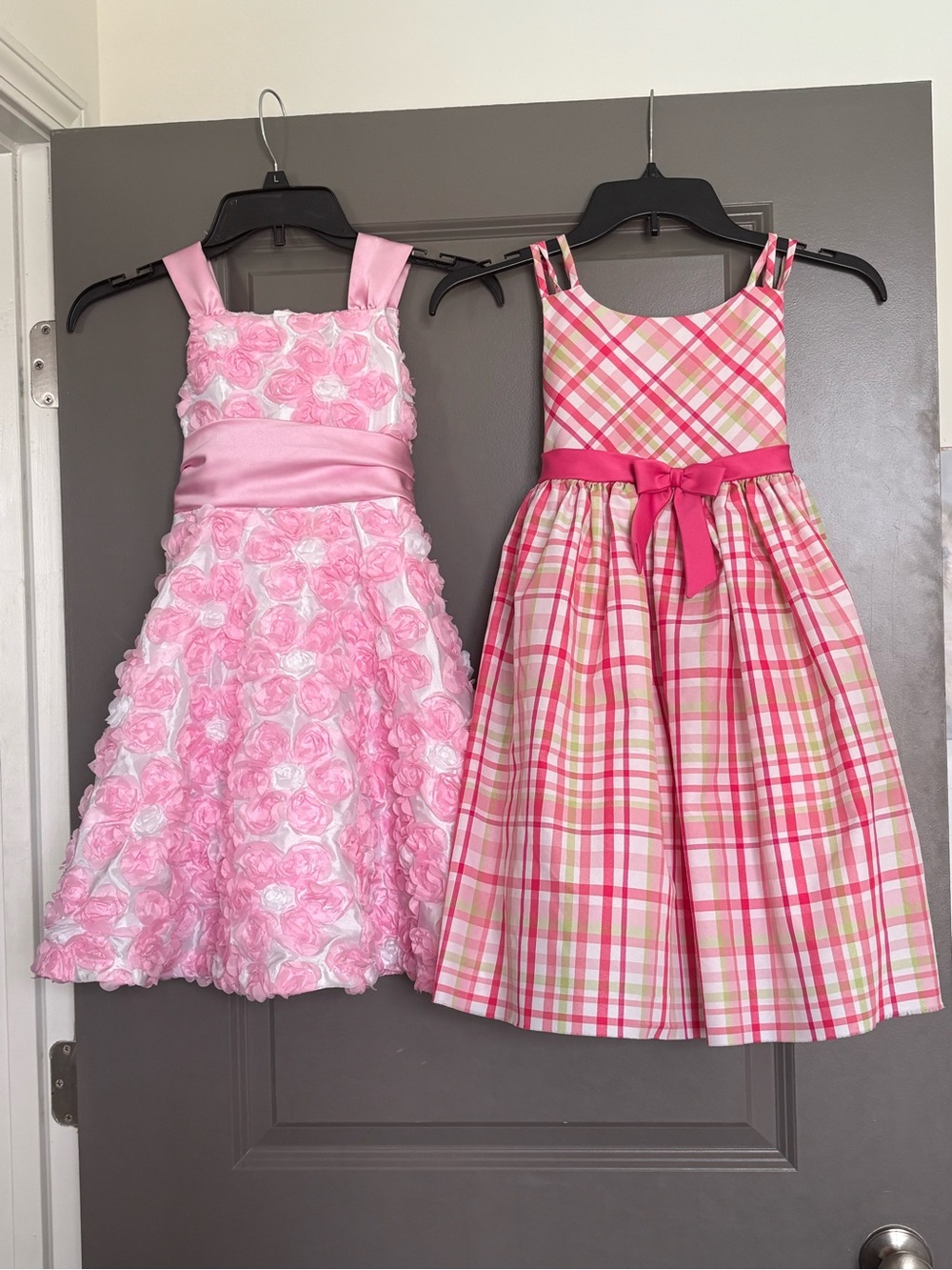 Jessica Ann Pink bow plaid Dress,Rare Edition Pink Rose floral Party Dress 6x